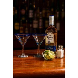 Vintage Set of Two (2) TGI Friday's Cobalt Blue Swirl Martini Margarita Glasses